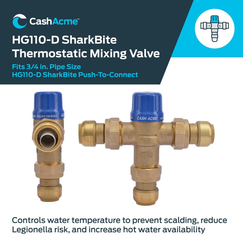 Cash Acme صمام خلط حراري Cash Acme 3/4 بوصة HG110-D مع وصلات اتحاد SharkBite، تركيب سباكة نحاسي، 24505 - Image 2